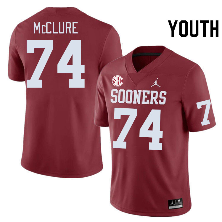 Youth #74 Evan McClure Oklahoma Sooners 2024 SEC Conference College Football Jerseys-Crimson